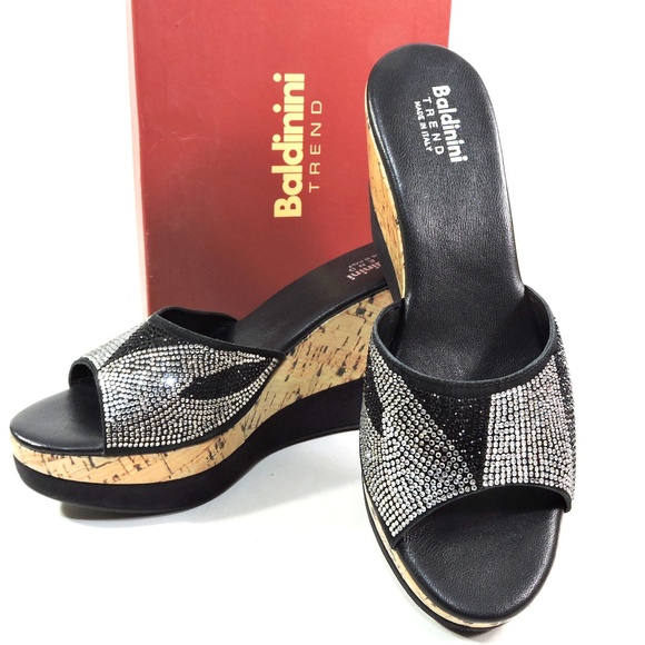 BALDININI 🇮🇹 WOMEN'S BLACK SUEDE COMFORT SUMMER WEDGE MULES